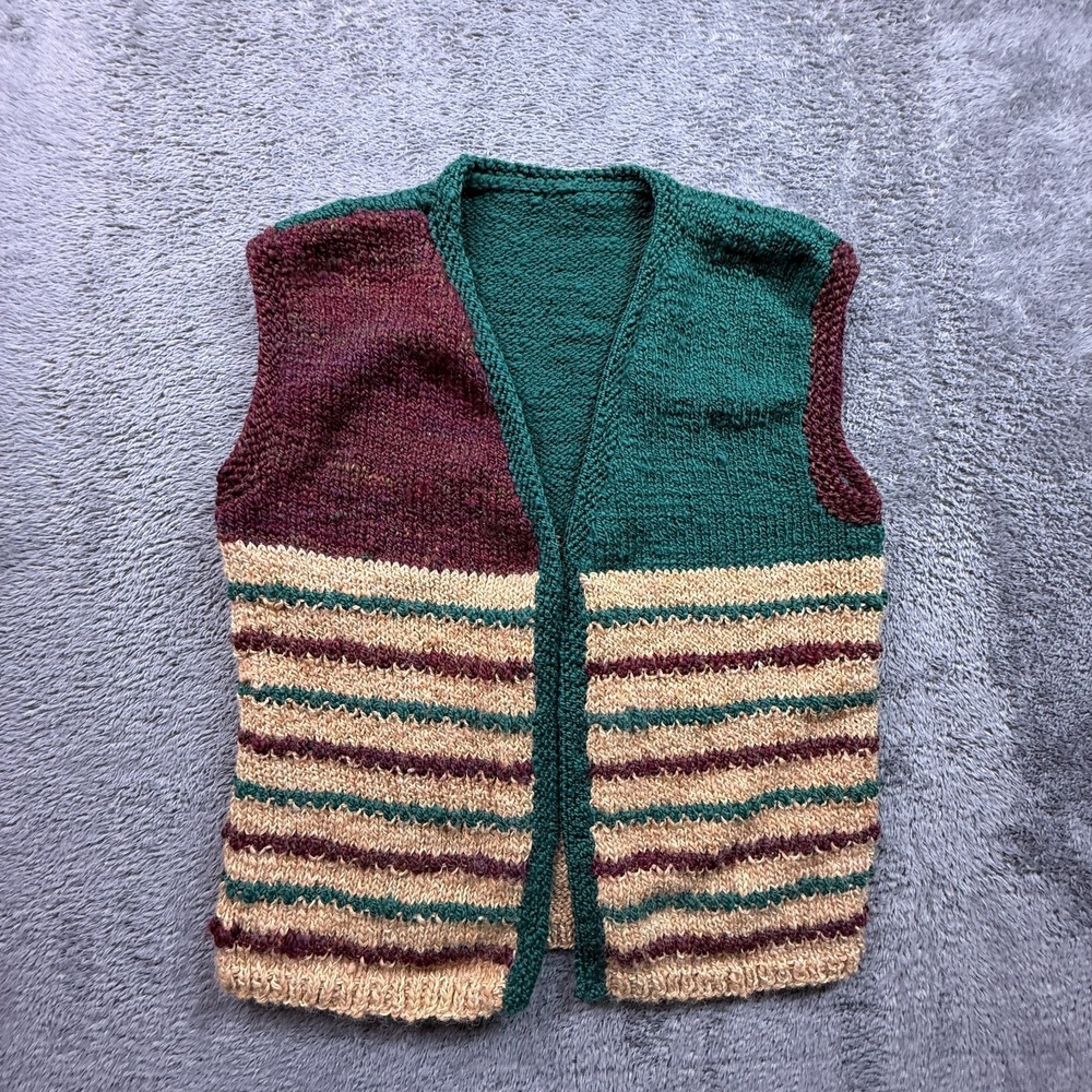 Vintage Hand Knit Sweater Vest Chunky Colorblock M/L Adult Fall Holiday Cozy